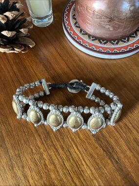 Lucky Brand Silver 2-Strand Bracelet with 2 Tone Medallions